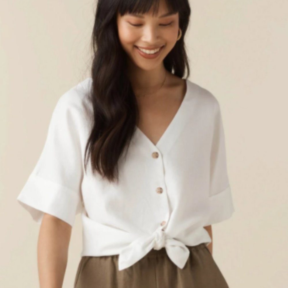 Vetta Textured Girlfriend Shirt in Ivory